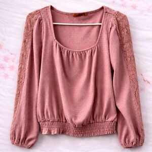 Belldini Pink Textured Blouse Long Sleeve Stretch Top Chic Workwear Size L